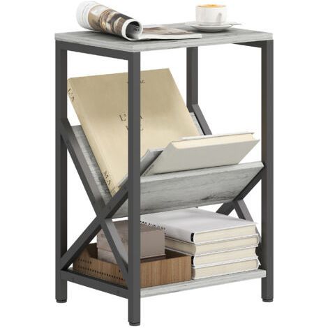 Table d'appoint étroite, bout de canapé rangement à 3 niveaux, porte-revues en V, cadre en acier, 40x30x61cm, gris foncé (1/4)