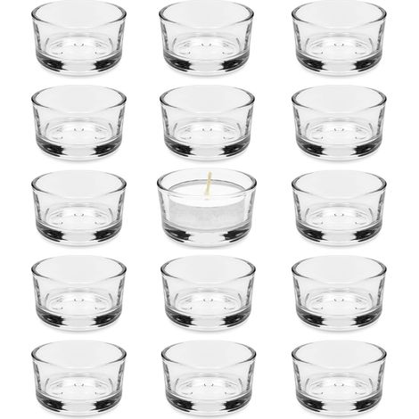 Lot de 15 Photophores en Verre Transparent de 4,5 cm, Porte Bougie Verre pour Mariage, Anniversaire, Vacances (1/5)
