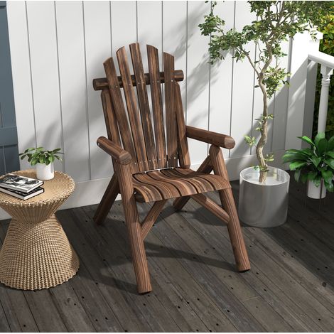 Sedia da giardino in legno marrone scuro con braccioli e schienale alto, stile Adirondack (1/5)