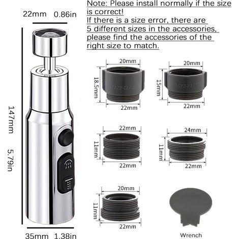Doccetta girevole a 360° per rubinetto da cucina a 3 funzioni, prolunga per rubinetto, aeratore per rubinetto, prolunga per rubinetto per lavello da cucina (1/4)