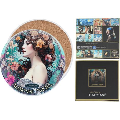 Carmani, posavasos de cerámica para taza/vaso. Inspirado en las pinturas de Alphonse Mucha. (1/4)