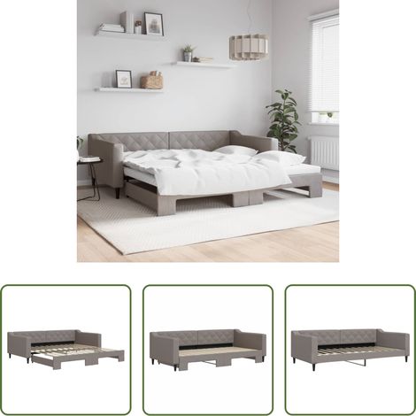 Lit gigogne -  Lit de jour avec lit gigogne taupe 100x200 cm tissu (1/5)