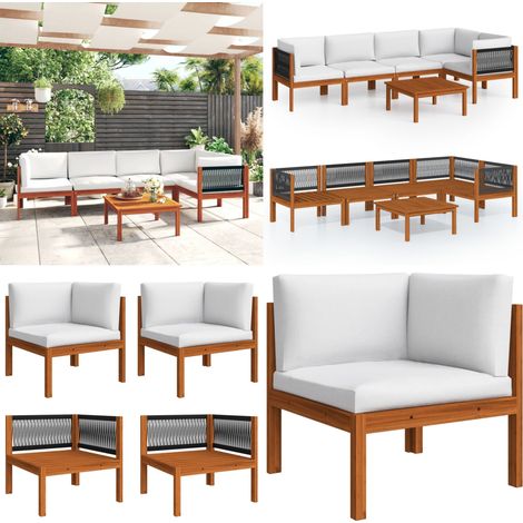 6-tlg. Garten-Lounge-Set mit Kissen Cremeweiß Massivholz Akazie - Gartenmöbel-Set - Gartenmöbel-Sets - Home & Living (1/5)