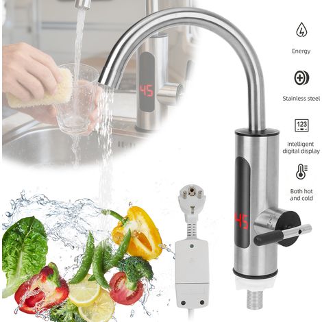 Robinet de chauffage électrique instantané, 360° Robinet de Cuisine Chauffant Avec LED Affichage de la température, 60℃ Chauffe eau Instantané Electrique, 3000W Robinets d'eau chaude et froide (1/5)