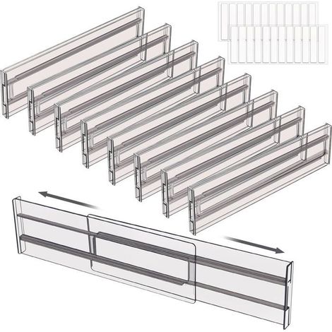 8 PCS Separateur Tiroirs Reglable,Extensibles de 27.5 à 52 cm, Organisateur de Tiroir Réglables pour Ustensiles,Cuisine,Vanité (1/5)