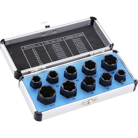 Lot de 10 Douilles de 9-19mm, Endommagé Boulon Écrou Vis Remover Extracteur Retrait Ensemble de Douille Outil