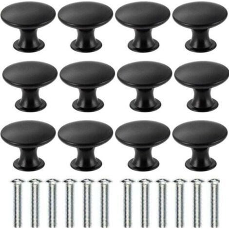 Lot de 12 poignées de tiroir et de porte noires , 30 mm, trou rond, pour armoires, penderies, cuisines et chambres d'enfants. (1/4)