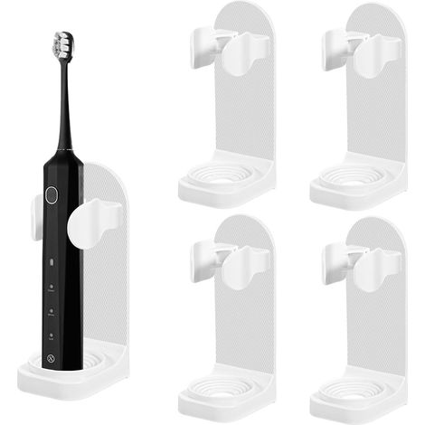Lot de 4 supports pour brosses à dents électriques, support mural auto-adhésif universel pour brosses à dents et rangement de dentifrice pour salle de bain (1/5)