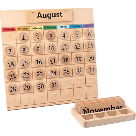 Calendrier de l'Avent perpétuel en bois pour enfants, résistant à la décoloration, lecture rapide du mois et de la date (1/5)