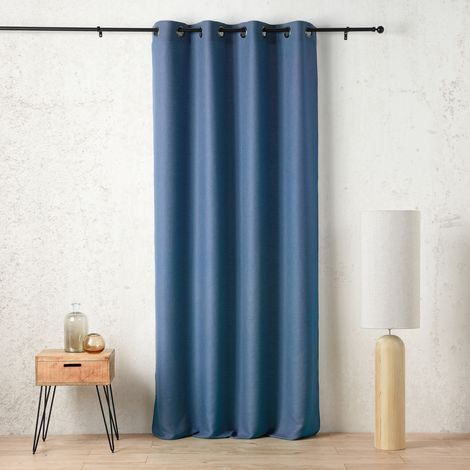 Rideau tamisant à œillets polylin satin Bleu 145x260 cm