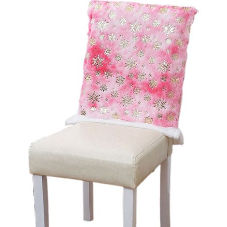 (Housse de chaise neuve et originale à motif flocon de neige doré) Housse de chaise rose en peluche de Noël avec sapin de Noël à motif flocon de neige doré et branches de pissenlit (1/3)