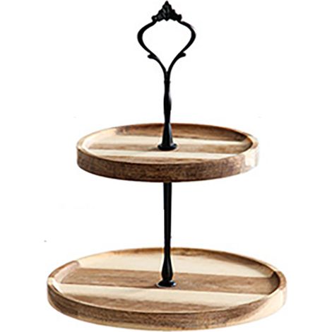Présentoir à desserts en bois, écologique et vintage, pour gâteaux, fruits et autres gourmandises. Plateau à desserts, gâteaux et autres douceurs, noir, à deux niveaux, petit modèle.