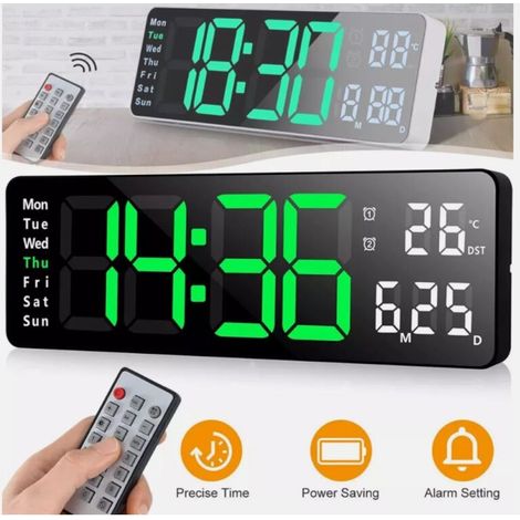 Grande Horloge Murale Digitale LED pour Seniors - Affichage Extra-Large de l'Heure, de la Date, de la Température et du Calendrier - Parfaite pour Salon ou Bureau (1/5)