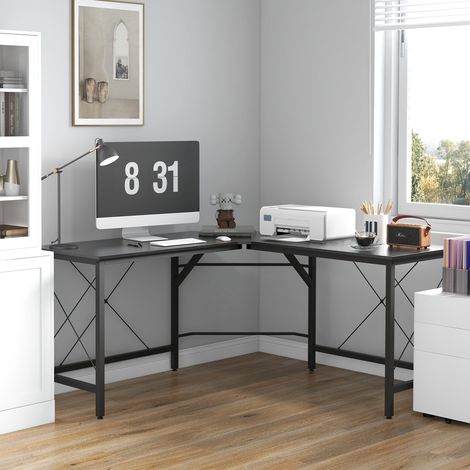 Eckschreibtisch 150x150x76 cm schwarz aus Stahl und MDF mit L-Form und verstellbaren Füßen (1/5)