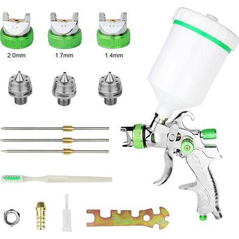 Professionnel Pistolet à Peinture avec 3 Buses 1,4mm 1,7mm 2,0mm, Pistolet pulvérisateur d'air à Alimentation par gravité HVLP Meubles de Voiture (1/5)