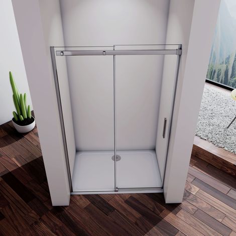 Acezanble Porte de douche coulissante 130x195cm， 8mm verre anticalcaire installation en niche (1/4)