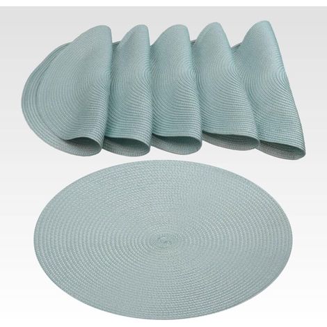Bardusch-Lot de 6 sets table ronds tressés PP Ø38 cm, bleu pastel, lavables enroulables antidérapants, élégants extérieur/intérieur (1/5)