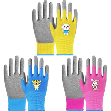 Kids Gardening Gloves Camping Gardening Gloves  3 x Safety Gardening Gloves for Children from 8 to 10 Years, Thick, Wear-Resistant, Non-Slip Gardening Gloves (1/5)
