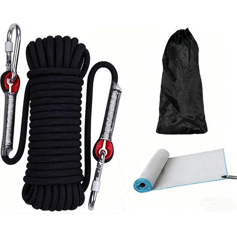 Amalan Corde Polyvalente D'ExtéRieur + Serviette à SéChage Rapide, D10mm, Corde en Nylon avec 2 Mousquetons, Poids De Charge 1200kg, Corde De Sauvetage,Alpinisme,Escalade,Camping (1/5)
