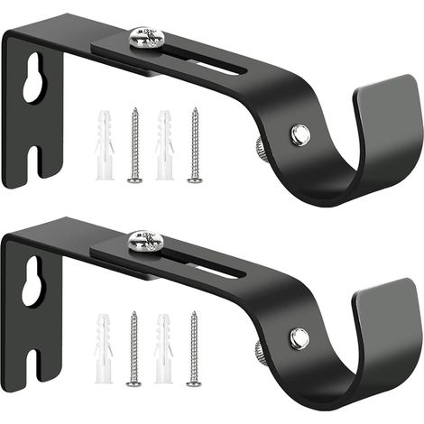 2 Pièces Supports de Tringle à Rideaux Noir, 6-9 cm Réglable Capacité de charge élevée, 6-9 cm du mur Réglable, Fixation murale, pour Tringles de Ø 20 - 25 mm (1/5)