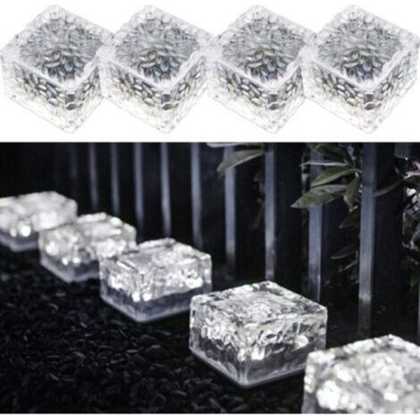 Paquet de 4 lumières solaires en brique de PVC à lumière blanche froide, lumières de brique solaire à LED avec capteur de lumière, lumières solaires marche/arrêt pour la décoration extérieure de jardi (1/4)