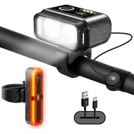100LUX bicycle light kit, rear lights with remote brake function, rechargeable bicycle light with 3200mAh battery, IPX5 waterproof front and rear lights