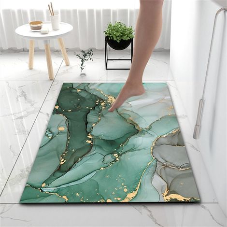 Non-slip Bath Mat with Colorful Marble Pattern, Absorbent Diatomite Bathroom Mat, Quick-Drying Shower Mat, Microfiber Dish Mat, Entrance Mat (40x60cm, Gold Green) (1/5)