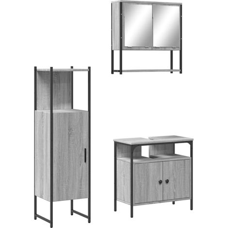 Maison Exclusive - 3-tlg. Badmöbel-Set Grau Sonoma Holzwerkstoff