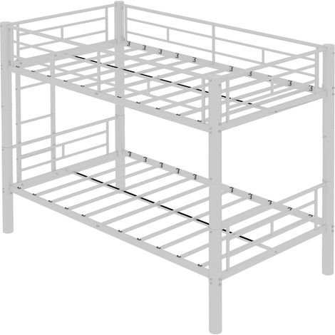 Lit superposé en métal blanc 90 x 190 cm avec échelle et barrières, convertible en 2 lits (1/5)