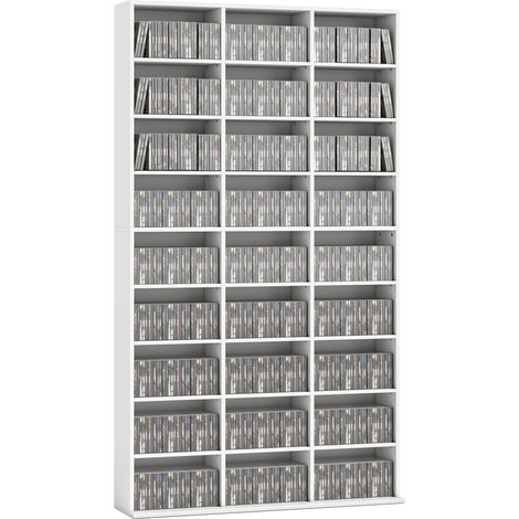 Regal für 835 CDs oder 500 DVDs, Blu-ray Medienregal mit 27 Fächern und 21 verstellbaren Einlegeböden, Weiß (1/5)