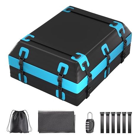 Coffre de toit de voiture étanche et pliable en PVC avec tapis antidérapant, sangles de serrage renforcées, 6 crochets de porte et serrure à combinaison, compatible avec SUV, van 595 l (1/5)