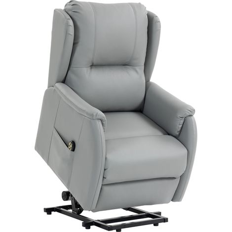 Poltrona Alzapersona Reclinabile 76x89x103 cm con Doppio Motore in Similpelle Grigio Chiaro (1/5)