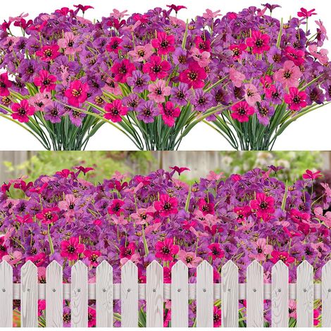 12 Pièces Fleurs Artificielles Extérieures Fleur Artificiel en Plastique Résistantes aux UV Faux Fausse Fleurs Exterieur Verdure Arbustes Plantes Décoration pour Maison Jardin Balcon (Couleur A) (1/5)