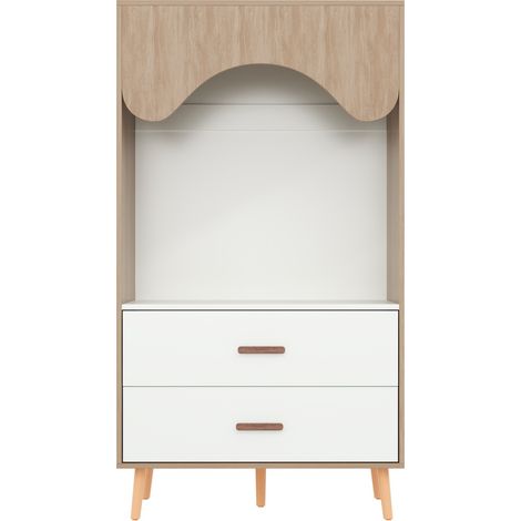 Armoire ouverte pour enfant avec penderie et 2 tiroirs en bois blanc et naturel 80 x 46 x 141,5 cm (1/5)