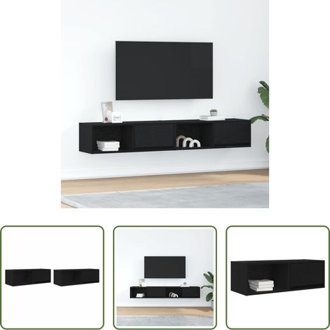 Armoire tv - Meuble TV 2 pcs chêne noir 80x31x25,5 cm bois d'ingénierie (1/5)