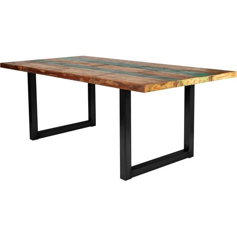 Table de Salle à Manger 220x100 cm en Bois de Récupération Coloré et Cadre en Fer - PANGIVO (1/5)