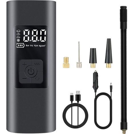 6000-mAh-Mini-Luftkompressor, kabellos, 150 PSI, Autoreifenfüller mit digitalem LCD-Display, elektrische Fahrradpumpe mit LED-Licht für Motorrad, Roller, Auto, Mountainbike (1/5)