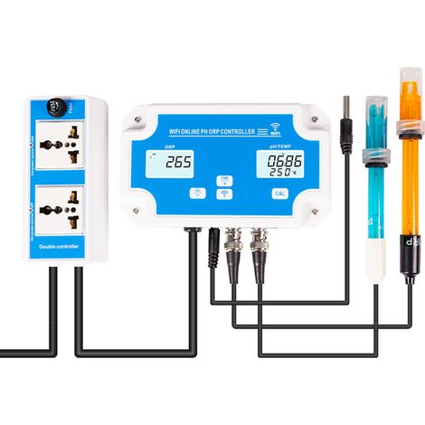 Avec son application sans fil et sa fonction WIFI, ce contrôleur en ligne pour le contrôle de l'aquaculture et les tests de qualité de l'eau est un instrument standard américain de 110 V. (1/5)