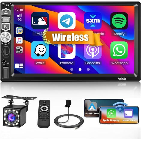1 Din FM Écran Tactile Autoradio avec Wireless Carplay Android Auto (1/5)