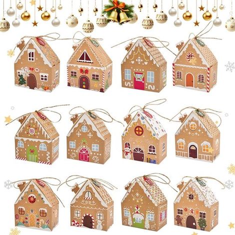 24 Geschenkboxen für Weihnachten, Weihnachtsfeier, aus Kraftpapier, Bonbonboxen, kleine Geschenkboxen mit Hanfschnur, für Gastgeschenke, Dekoration (1/5)
