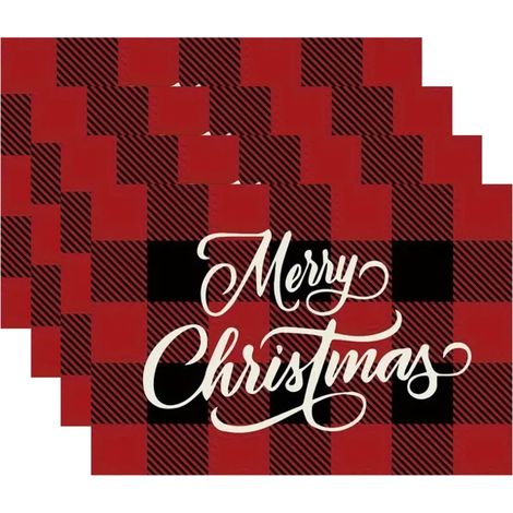 Placemat - Buffalo Plaid - 12 x 18 Pouces - Pour Décoration De Table De Noël - Lavable En Machine - Lot De 4 (1/5)