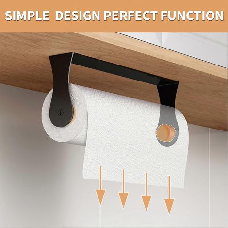 Porte-rouleau de papier toilette sous meuble, en acier inoxydable, mural, avec support pour rouleau de papier adhésif noir, compatible avec... (1/5)