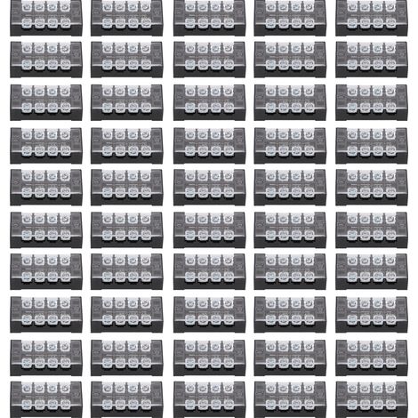 Lot de 50 borniers à vis double rangée 25 A 600 V, excellente conductivité électrique, pour boîte de distribution