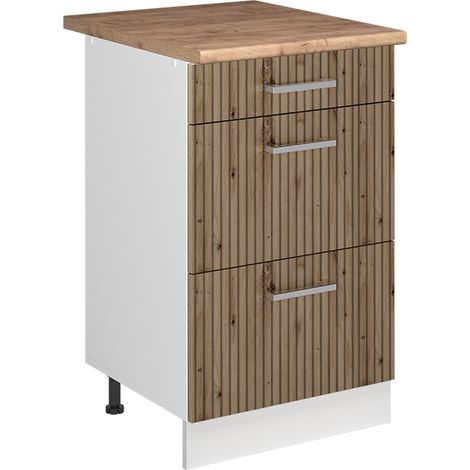 Küchenunterschrank R-Line, Artisan-Eiche/Weiß, 50 cm Arbeitsplatte Goldkraft Eiche, Vicco (1/5)