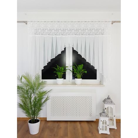 Rideau prêt à poser 200x150 cm en marquisette et voile à broderies florales (1/5)