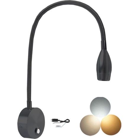 MINKUROW LED-Nachttisch-Leselampe zur Wandmontage – Wandleuchte mit USB-Anschluss und Berührungsschalter, dimmbare flexible Schwanenhalslampe Schlafzimmer, dimmbare Kinder-Leselampe für den Innenberei