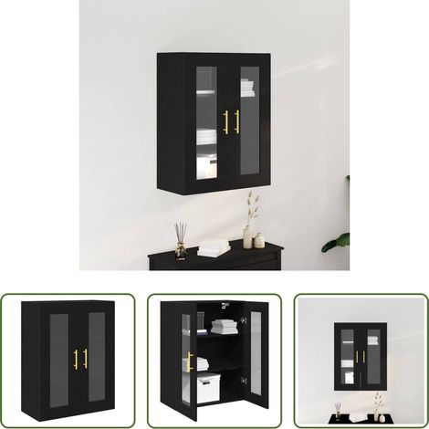 Holzschrank - Wandschrank Wandmontiert Schwarz Eichen-Optik 69,5 x 34 x 90 cm (1/5)