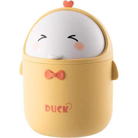 Mini Trash Can, Small Trash Can, 1X Table Trash Can with Lid, Small Bathroom Trash Can, for Bathroom, Kitchen, Office, Portable Cute Cartoon Style Trash Can, Yellow (1/5)
