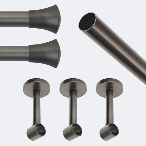 Kit de tringle à rideaux Carbone 250cm Diam.20mm Embout Pommeau - Fixation Mur - Boulet (1/3)