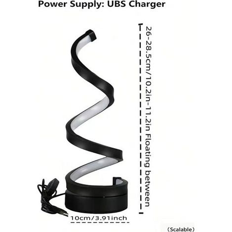 KLVGTIFS PU - Lampe de bureau moderne noire en spirale, 2 watts, avec base, lampe de bureau LED simple et réglable, alimentée par USB. (1/5)